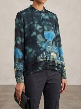 100% Silk Citron Santa Monica Midnight Poppy Blouse